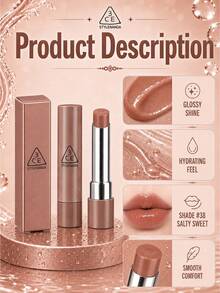 Lipstik 3CE #38 SALTY SWEET 3.2g: Hasil akhir bening dan mengkilap, halus dan tidak lengket. Pengaplikasian tipis menciptakan tampilan alami, seperti tanpa riasan, dan mencerahkan warna dasar kekuningan. - #38 ASIN MANIS - View 8