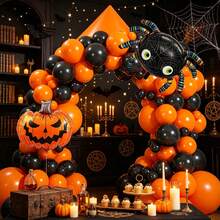 116Pcs Halloween Style Balloon Arch Garland, 18/10/5 Inch Orange Black Latex Balloons, Pumpkin Spider Foil Balloons, Decor Props For Graduation Ceremony, Birthday And Autumn Party Layout - Multicolor - View 3