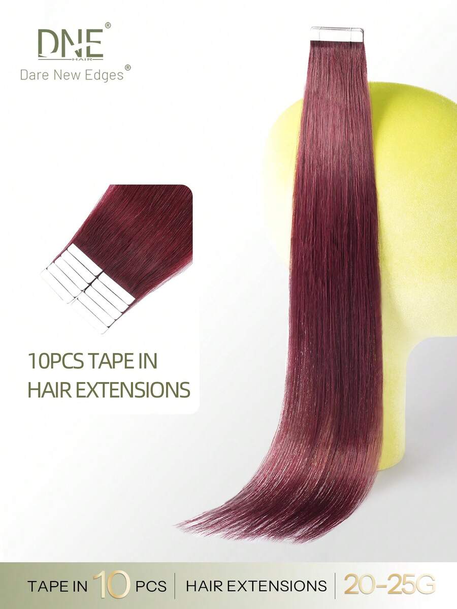 DNE HAIR 10片/包 貼片式接髮 100% 真人髮 #99J 酒紅直髮 14-22英吋長度 絲滑無縫隱形 高品質厚髮尾 健康真人髮接髮 適合細髮、沙龍使用及所有女性/女孩日常配戴 - S99J - 查看 1