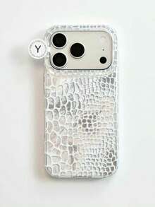 1PC Ins Foil Texture Hollow Crocodile Pattern IMD Full Coverage Shockproof PC Phone Case Compatible With Apple 11 Pro Max/12 Pro Max/13 Pro Max/14 Pro Max/15 Pro Max/16 Pro Max/17 Pro Max - Multicolor - View 4