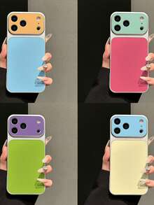 1pc Minimalist Personalized Blue & Yellow Contrast Color Electroplated Matte Silver Edge Lychee Leather Texture Full Coverage 2mm Shockproof Creative Precision Hole Raised Large Window Instant 17 Lens Soft Phone Case Suitable For IPhone17/17Pro/17PROMAX/16/16Pro/16PLUS/16PROMAX/15/11/12/13/14/15Pro/14Pro/13Pro/15PROMAX/14PROMAX/13PROMAX - Multicolor - View 1