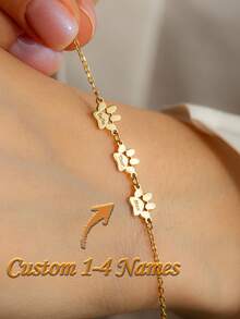 Engraved Name Paw Print Bracelet, Custom Pet Memorial Jewelry, Dog Or Cat Paw Print Gold - Multicolor - View 3