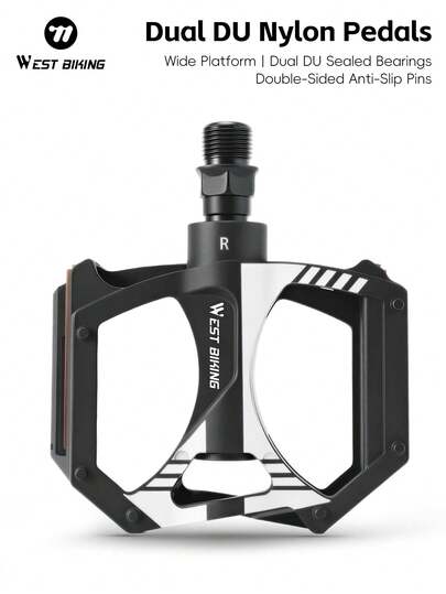 WEST BIKING Bicycle Pedals With Reflective Strips DU Bearing Widened Lightweight Nylon Pedals Cycling Gear Bicycle Accessories