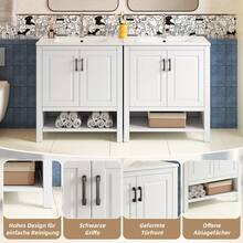 76.5 X 47 X 83 Cm, Freestanding Vanity Unit, Fully Lacquered, Double-Door Cabinet, Storage In Various Sizes, Integrated Ceramic Washbasin, Open Shelves, White. - White - View 4