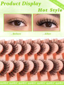 10 Pairs Lashes False Eyelashes Natural Look Lashes Faux Mink Wispy 3D Volume Fake Eyelashes Cat Eye Lashes Pack Clear Lash Band Individual Eyelashes - 黑色 - 查看 5