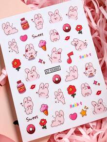 6 Sheets Cute Cartoon Kids Nail Stickers,3D Self-Adhesive Nail Decals With Kitten Puppy Rabbit Bear Dog, Star Bow Heart Cake Flower Pattern, Kawaii Child Manicure Decor,Summer Holiday Party Gift For Little Girls - Multicolor - View 7