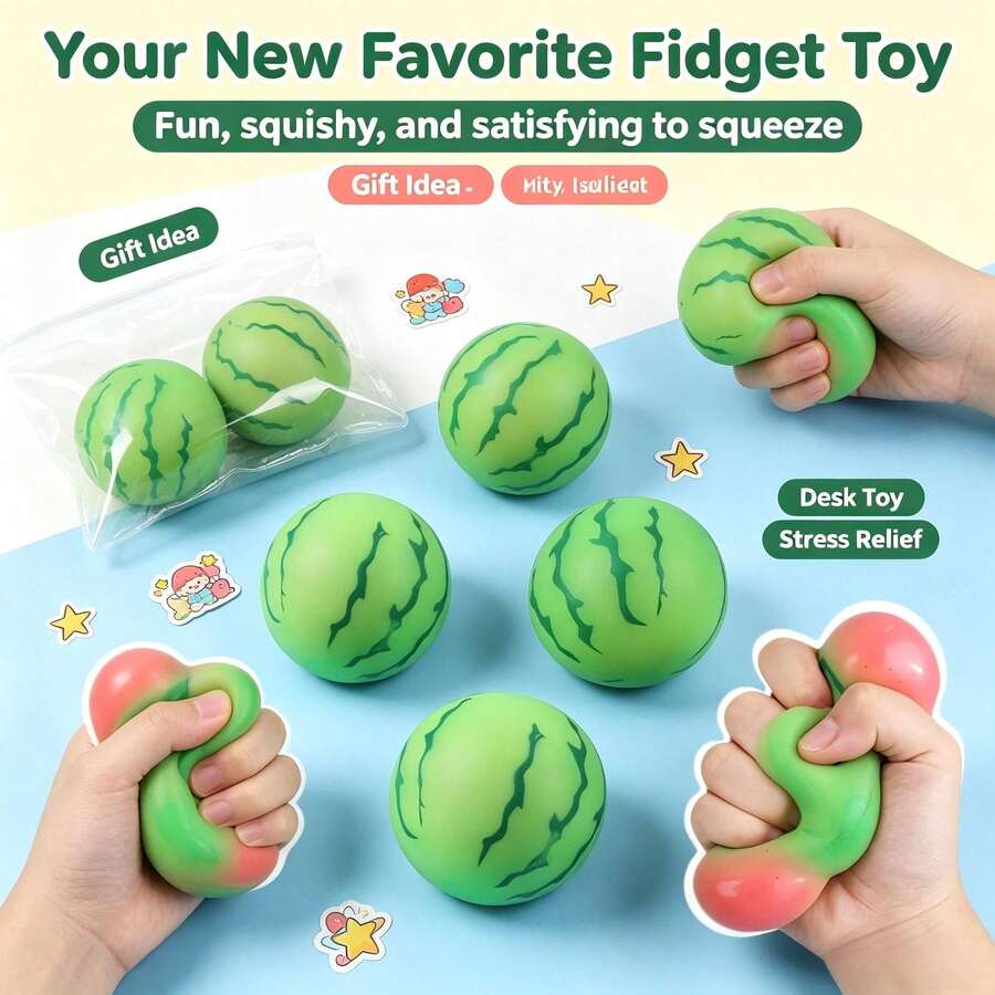 Slushy Squishy Watermelon Fidget Toy, Summer Beach Simulation Fruit Shape, Slow Rebound Stretchy Texture, Portable Pocket Squishy For Outdoor Travel - Multicolor - View 1