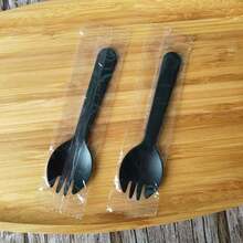 100PCS Disposable Sporks, Individually Wrappe -Friendly Durable Plastic Spork, 2 In 1 Forks And Spoons Great For Lunch, Picnics Or Restaurant And Party Supply (Black) - Black - View 6