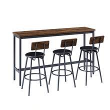Long Bar Table With 3 Padded PU Bar Stools, Industrial-Style Bar Table And Chairs For Kitchen, Dining Room, Living Room, Banquet Hall, In Rustic Brown And Black Tones. - Rustic Brown - View 5