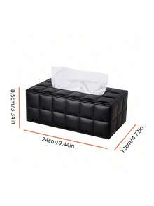1pc Black Plaid Rectangular PU Leather Tissue Box, Tabletop Coffee Table Tissue Holder - Plus Size Black - View 3