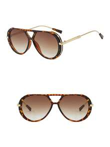 1pc European & American New Style Personalized Double Bridge Oversized Frame Women's Fashion Glasses Retro Aviator Fashion Glasses - Tortoise-shell Frame Double Tea Set - View 4