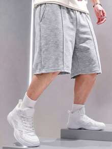 1pc Boys' Casual Sports Shorts With Personalized Front Decor, Spring Summer Autumn Back To School Season - Light Grey - View 5