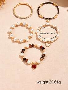 5pcs/Set Casual Heart Bohemian Stretchable Stackable Bracelets, Randomly Matched - Style 1 - View 5