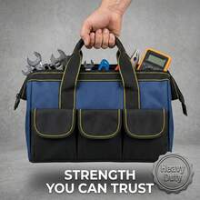 1pc Handheld Tool Bag, 600D Oxford Cloth Wear-Resistant Tool Pouch, Stiff Cardboard Support To Prevent Collapse, Multi-Pocket Partition Storage, Reinforced Stitching For Strong Load-Bearing, Car Maintenance Storage, Suitable For Electricians, Auto Mechanics, Plumbers, Home DIY, Hardware Tool Storage Bag - Black Blue - View 1