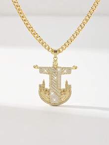 1PC Women's Christ Savior Statue Pendant Necklace, 14K Gold Plated Copper Material Inlaid With Zirconia, City Architecture Relief 3D Jesus Figure Design Paired With Cuban Chain, Suitable For American Street Hip-Hop Style/Birthday/Valentine's Day/Christmas/Easter/New Year Faith Gift Accessory For Men And Women - Yellow Gold - View 11