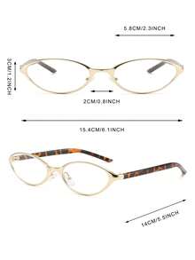 1 Pair Women's Metal Small Oval Frame Y2K Retro Futuristic Tech Style Fashion Clear Lens Glasses - Gold - View 4