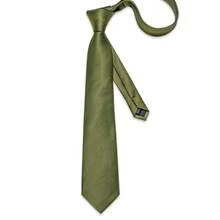 Full Plain Solid Army Green Necktie Pocket Square Cufflinks Tie Clip Complete Styling Pack For Country Fair Formal Hour - Army Green - View 4