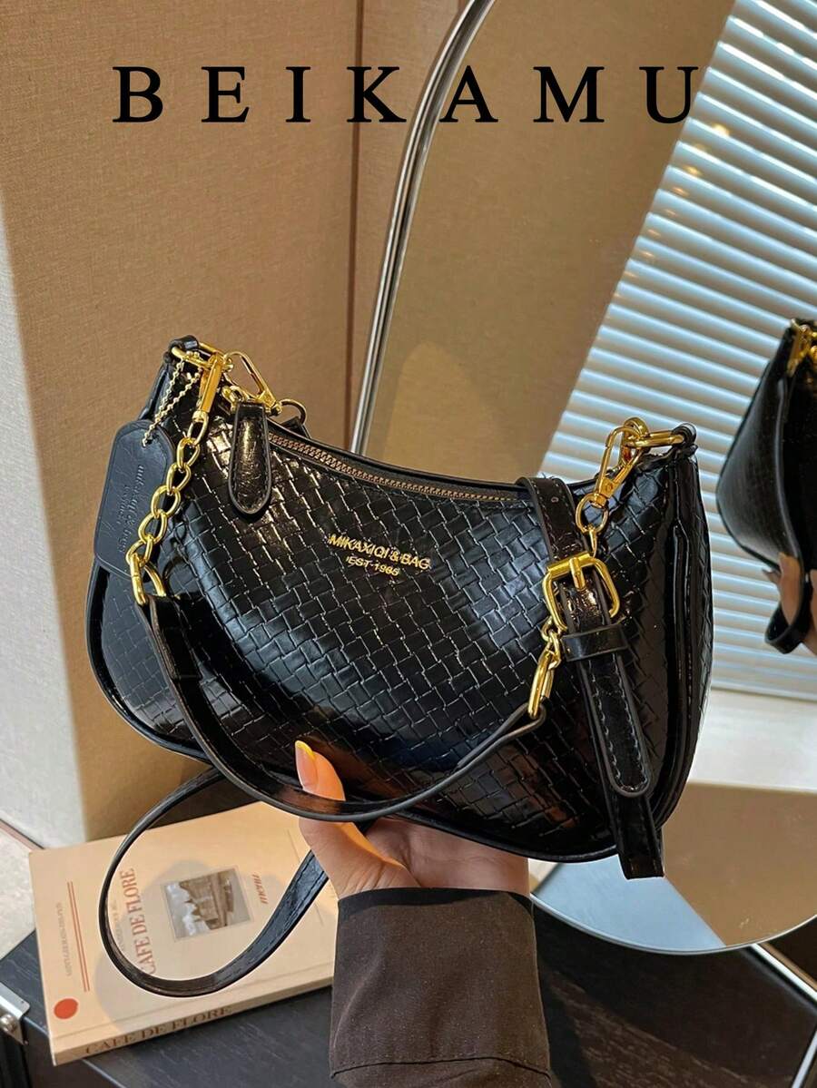 1pc Women's Solid Color PU Shoulder Bag, Versatile Underarm Bag For Work Commute, Adjustable Strap Crossbody Bag - Black - View 1