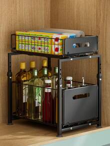 Kitchen Organizers And Storage, Kitchen Accessories, Utility Racks, Under Sink Organizer, Pull Out Cabinet Organizer, 2 Tier Slide Out Sink Shelf, , Multi-Purpose Kitchen Under Counter Storage - Multicolor - View 6