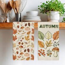 2PCS Kitchen Towels Watercolor Autumn Maple Leaf Pumpkin Mushroom Pattern Printed 40*60cm Watercolor Style Rectangular Microfiber Kitchen Towels, Dish Cloths, Tablecloths, Hand Towels, Kitchen Decor, Home Decor, Housewarming Gifts For Neighbors, Perfect For Kitchen And Bathroom Use, Suitable For Housewives And Family Gatherings, For Money, Household Essential - Multicolor - View 8