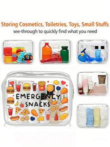 「Emergency Snacks」字母印花 PVC 化妝包，拉鍊密封 PVC 旅行收納袋，輕量耐褪色化妝與盥洗用品袋，適合女性與女孩，TSA 認證便攜化妝收納盒，易擦拭清潔，適合母親、老師、朋友、護理師及其他使用者，女性好友禮品袋，學校、度假與旅行必備盥洗用品袋，防水盥洗用品袋 - 彩色 - 查看 5