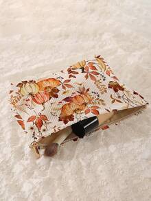 Tas Penyimpanan Kosmetik Portabel Motif dan Daun Maple, Dicetak Dua Sisi, Tas Rias Perjalanan dengan Resleting, Organizer Perlengkapan Mandi Multifungsi - MultiWarna - View 4
