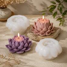 2件組蓮花蠟燭模具套裝 矽膠花朵蠟燭模具 DIY 手作香氛蠟燭製作模具 可重複使用 樹脂蠟鑄模 家居裝飾禮品 - Lotus Mold - 查看 3