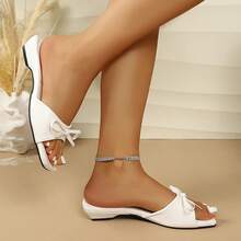 Sandal Pantai Wanita Model Korea dengan Hiasan Pita, Hak Rendah, Gaya Peri, Model Korea, Ujung Terbuka, Ringan, untuk Musim Panas, Cocok untuk Aktivitas Luar Ruangan, Versi Korea. - Putih - View 10