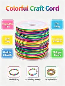 45m 0.8mm Rainbow Beading Cord, Sturdy String, DIY Jewelry Making Thread For Bracelet, Necklace, Beaded Craft Projects.Fil Crochet, Decoration, Squishy - 45m - View 2