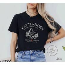 Matterhorn T Shirt, Zermatt Switzerland Unisex Tee LSH7 - 黑色 - 查看 1