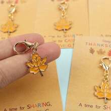 5pcs/10pcs Autumn Golden Maple Leaf Enamel Lobster Clasp Charm With Happy Thanksgiving Kraft Paper Card, Fall Harvest Thank You Pocket Gift - Multicolor - View 8