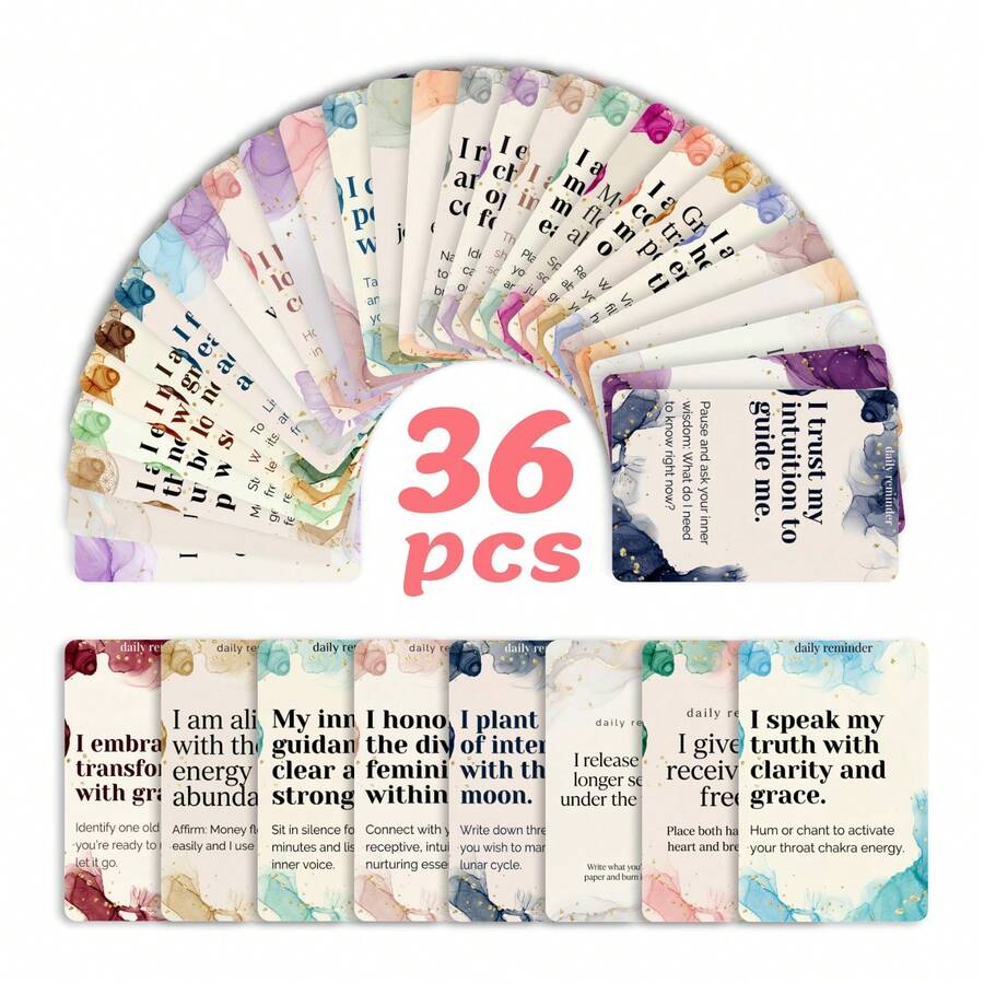 New 36pcs Inspirational Affirmation Cards, Minimalist Watercolor Style Text Cards, Single-Sided Printed Cards, Blank Back For Custom Writing, Holiday Gift Cards/Valentine's Day Gift Cards. - Multicolor - View 1