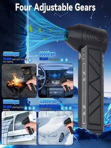 Personal Cooling Fan With Compressed Air Duster, 108,000 RPM High Power Cordless Electric Air Duster, Equipped With 2600mAh Rechargeable Battery, 3 Adjustable Air Speed, Suitable For Keyboard, Computer, Car And Home Cleaning - Advanced Black - View 6