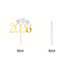 1件/3件/6件 金色「Hello 2026」壓克力蛋糕裝飾插牌，適用於新年、聖誕派對蛋糕裝飾 - 彩色 - 查看 21