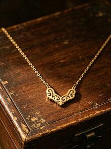 1 pieza Collar vintage estilo palacio con diseño de enredadera en forma de V para mujer, diseño único de patrón de volutas tallado hueco, uso diario, regalo para la mejor amiga - Collar en forma de V con diseño de enredadera - Ver 6