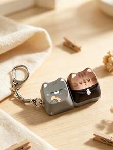 1Pc Kawaii Cat Keyboard Keycap Fidget Keychain, Portable Stress Relief Clicker Backpack Pendant Accessory - Multicolor - View 13