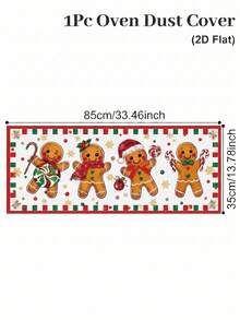 1Pc Christmas Microwave Dust Cover With Cute Gingerbread Man&Candy Pattern, Xmas Red Border Polyester Microwave/Oven/Stovetop Cover, Microwave Appliance Cover, Kitchen Dust-Proof Protector, Merry Christmas Holiday Decor, Christmas Decoration, Kitchen Decor, Holiday Table Decor, Home Decor - Christmas C - View 4