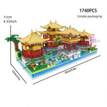 3 合 1 古风 3D 拼图组装小零件积木，创意有趣苏州园林/圆明园/黄鹤楼高难度龙年新建筑益智玩具，非常适合家庭/办公桌装饰和节日礼物。随附包房装饰 - 彩色 - 查看 15
