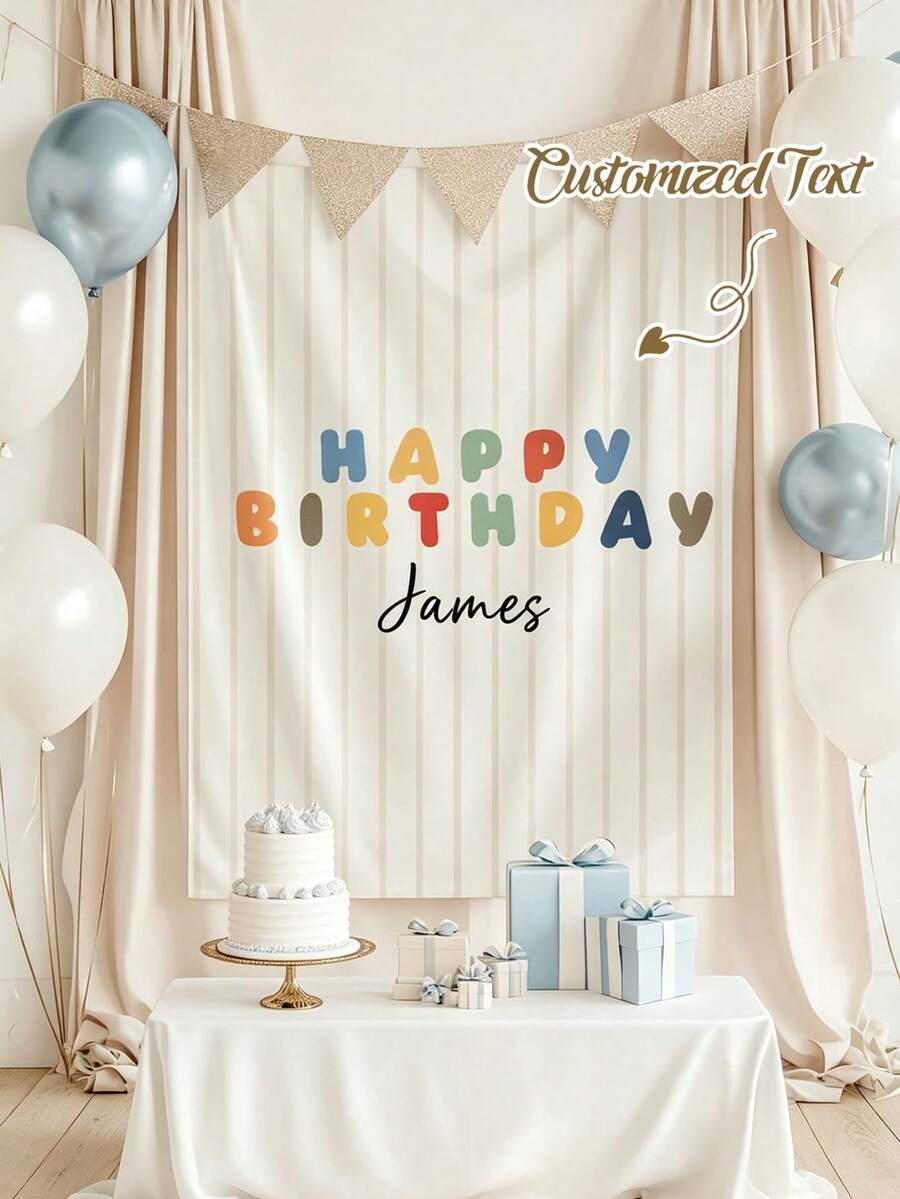 Customized Birthday Banner, Personalized Birthday Name Flag, Fabric Birthday Sign, Wedding Room Decor, Outdoor Wall Art Background, Suitable For Birthday, Wedding, Party Decoration And Personalized Gift - Multicolor - View 1