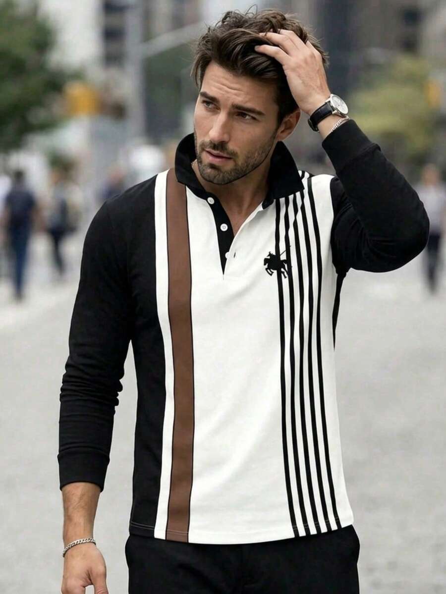 Men's Knight Print Colorblock Casual Daily Polo Shirt - Multicolor - View 1
