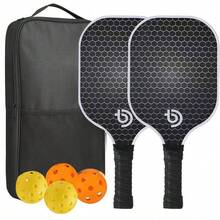 Juego de palas de pickleball de alta calidad con certificación USAPA, superficie de fibra de vidrio ligera, material compuesto de fibra de carbono y grafito, accesorios profesionales para deportes de pelota al aire libre - Negro - Ver 9