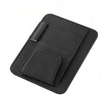 1pc Black Minimalist Car Leather Storage Bag, Hanging On Sun Visor, Compartment Pockets, One-Stop Storage For Cards, Glasses And Coins - Sun Visor Card Holder - View 10