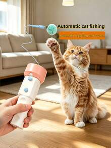 Cute Pet Electric Cat Teaser, Slouchy Cat Toy Wand, Automatic Retractable Fur Ball Launcher Cat Boredom Relief Toy - View 1