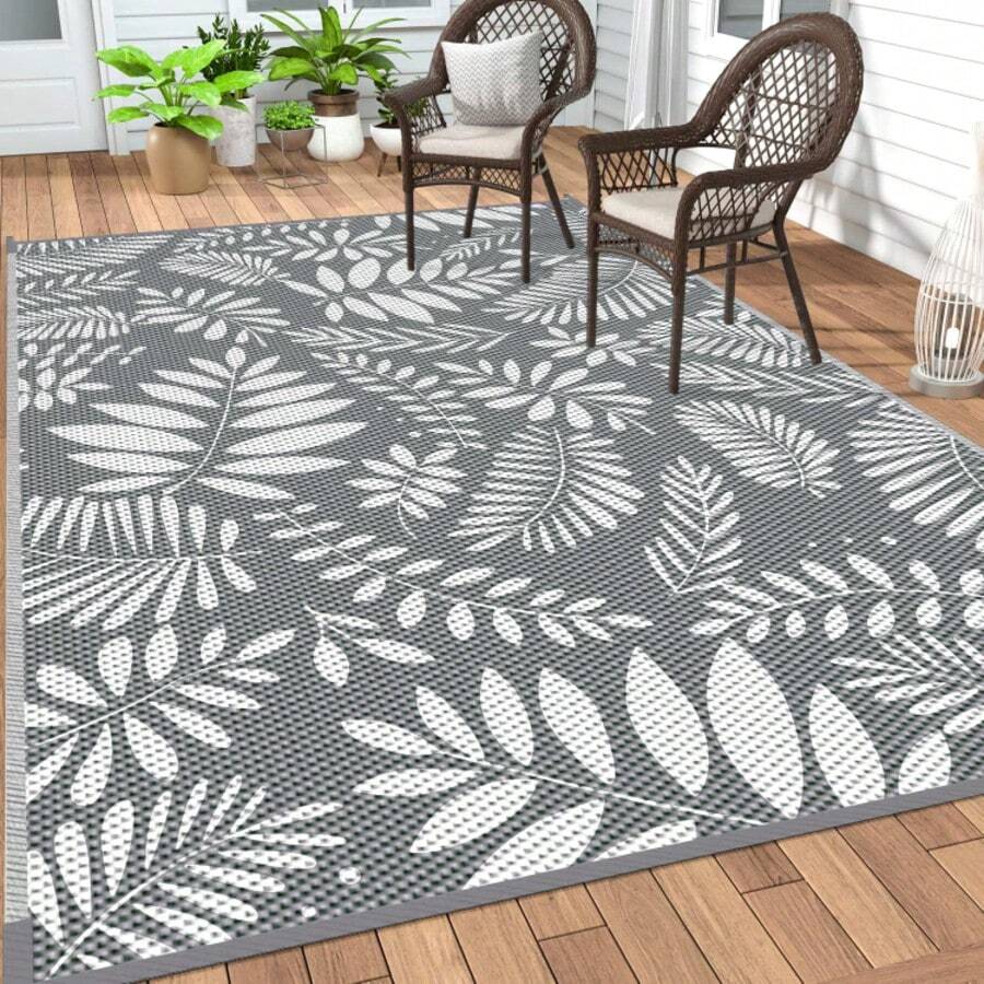 Gdieo Outdoor Rugs 8x10ft For Patios Waterproof, Reversible Tropical Plastic Straw Camping Mat Outside Rug, Large Outdoor Area Rug For RV, Porch, Deck, Balcony, Picnic(8'x10')