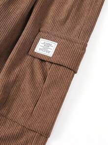 1pc Girls' Teen Versatile Corduroy Wide Leg Cargo Pants - Brown - View 6