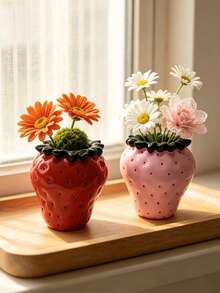 1Pc Creative Strawberry Resin Vase - Fruit Shape Flower Vase For Living Room & Desk, Cute Home Decor | Home Decor, Room Decor, Boho Decor, Desk Decor, Cute Collectible, Unique Gift - New Arrival - Strawberry Combo - View 11
