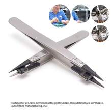 3pcs Interchangeable Head Anti-Static Tweezers Set, Stainless Steel Precision Pointed ESD Tweezers, Stainless Steel Tweezers Body, Carbon Fiber Conductive Plastic Tweezers, Electronic Repair Hand Tool DIY Gripping Tool Set - Tweezers - View 4