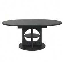 Extendable Dining Table With Storage, 110–150 Cm, Wood/Black Finish, Max Load 60 Kg, Round To Oval - 黑色 - 查看 10