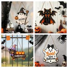 1/4pcs Halloween Ghost Bat Wooden Hanging Decor Dachshund Pumpkin Decor Sign For Outdoor Tree Yard Garden, Holiday Home Wall Party Decor Accents Courtyard Gate Welcome Sign - Halloween Hanging Sign - View 9
