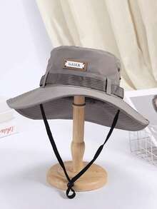 Men's Leather Label Bucket Hat, Large Head Circumference Fishing Hat, 26 New Style Leather Label Sun Protection Hat, UV Protection Outdoor Hiking Hat - A - View 10